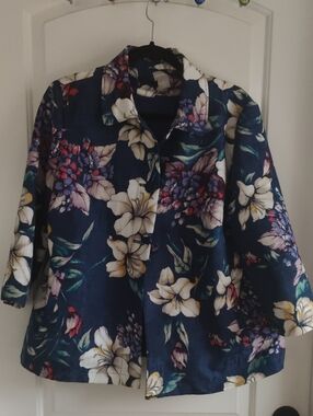 Chicco's Floral Navy Women's Button-Front Blazer NWOT